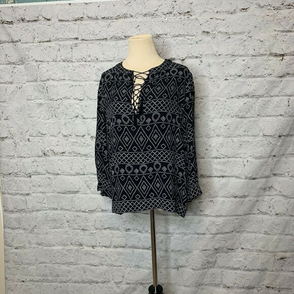 Madewell Black Primal Print 3/4 Sleeve Tunic Blouse Small - Picture 7 of 12
